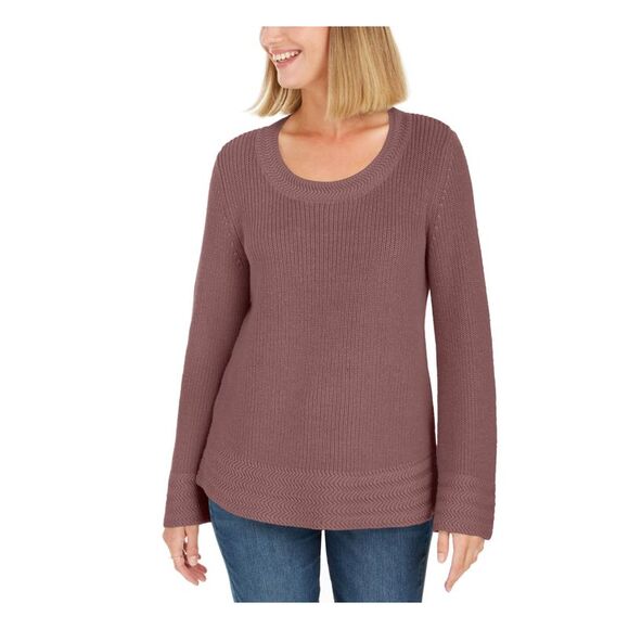 STYLE & COMPANY Sweaters - STYLE & COMPANY Womens Purple Long Sleeve Scoop Neck Sweater Petites Size: PM